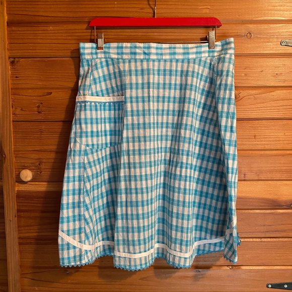 Blue Plaid Apron, Waist Apron with tie back, Prairie Apron Skirt - Picture 2 of 8
